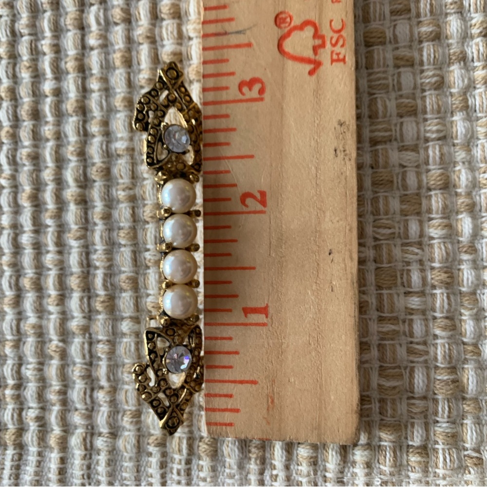 Broche with gold finish and imitation pearls and imitation diamonds - Picture 4 of 4